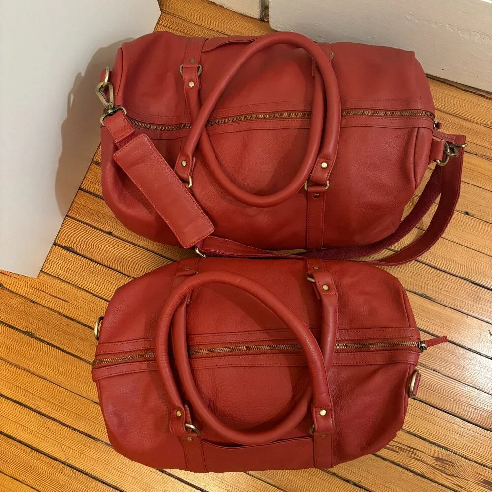 Leather Traveler Bags Hand Dyed Dark Red Carry On Travel Medium & Small size - Picture 2 of 15